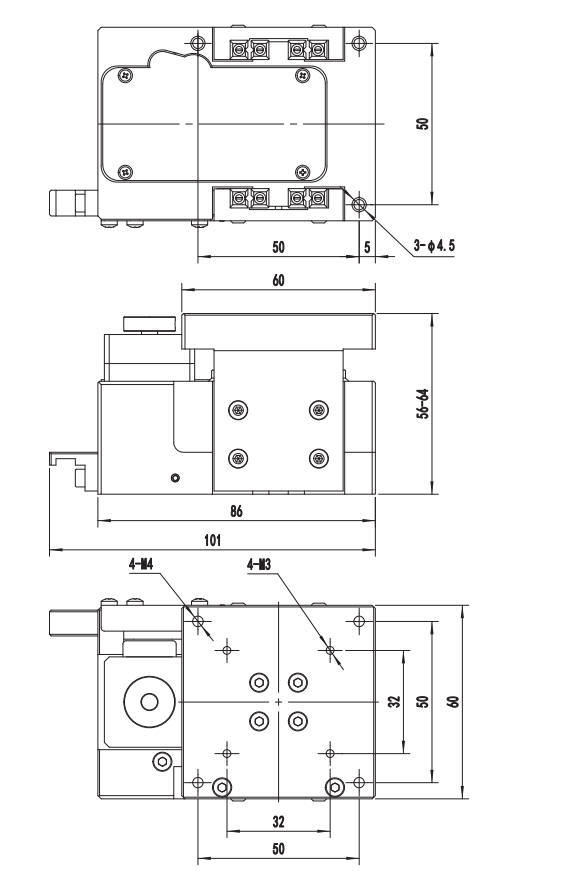 Drawing of Motorized Linear Vertical Linear Positioning Stage, Range of travel, 8 mm
