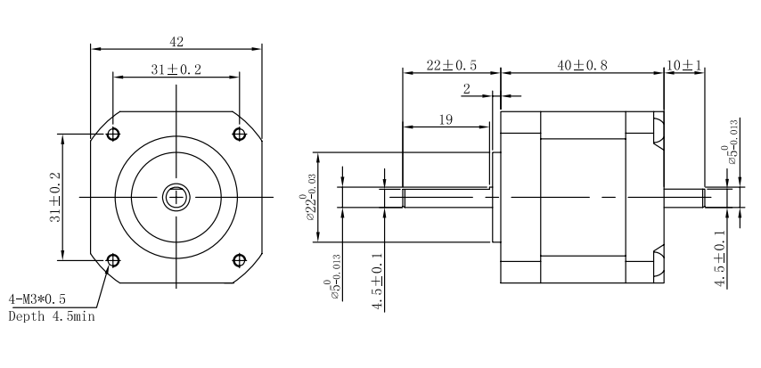 Size 42 (Size 17) Two-Phase Stepper Motor Dimmensions