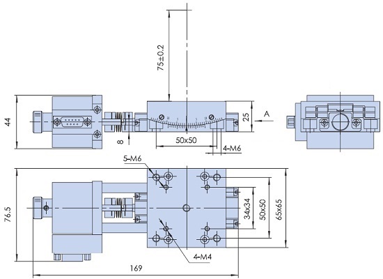 Mechanical Drawing of Motorized Goniometer Table, Table Size: 65 mm  65 mm