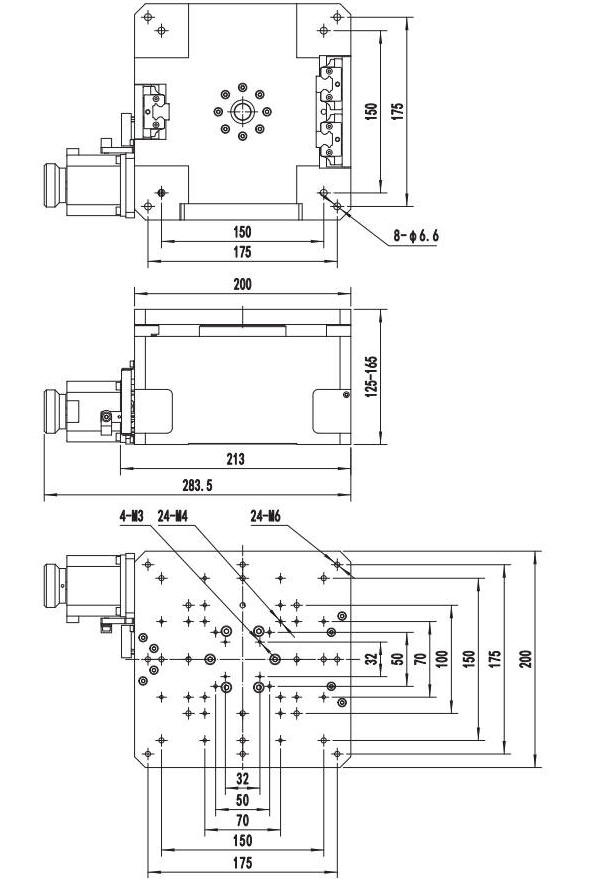 Drawing of Motorized Linear Vertical Linear Positioning Stage, Range of travel, 40 mm