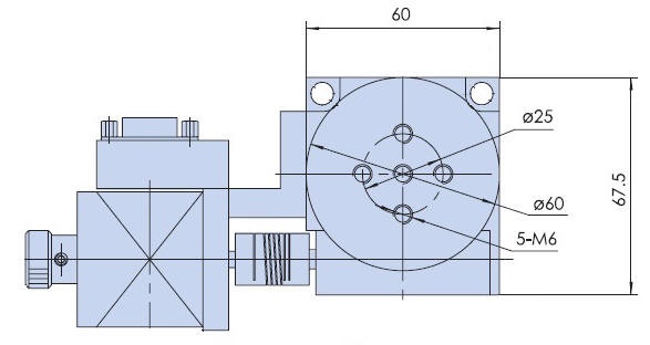 Drawing of Dual-axis Stepper Motor Driven Pitch and Yaw Stage, Table Diameter: 60 mm