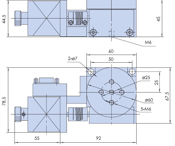 Mechanical Drawing of Solid Core Motorized Rotary Table, Stage Diameter: 2.362 in (60 mm)