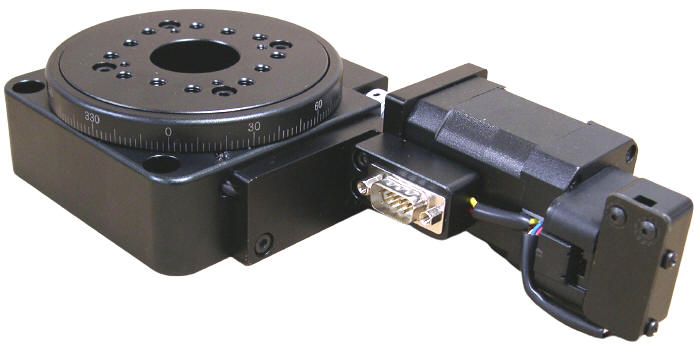 Three Phase Brushless Servo Motor with Quadrature Incremental Optical Encoder Driven Hollow Cure Motorized Rotary Stage